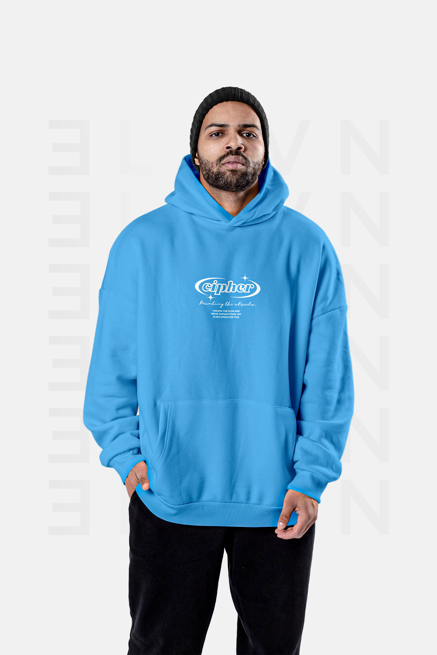 Hoddie Cipher Azul Ingles Oversize | CIPHER