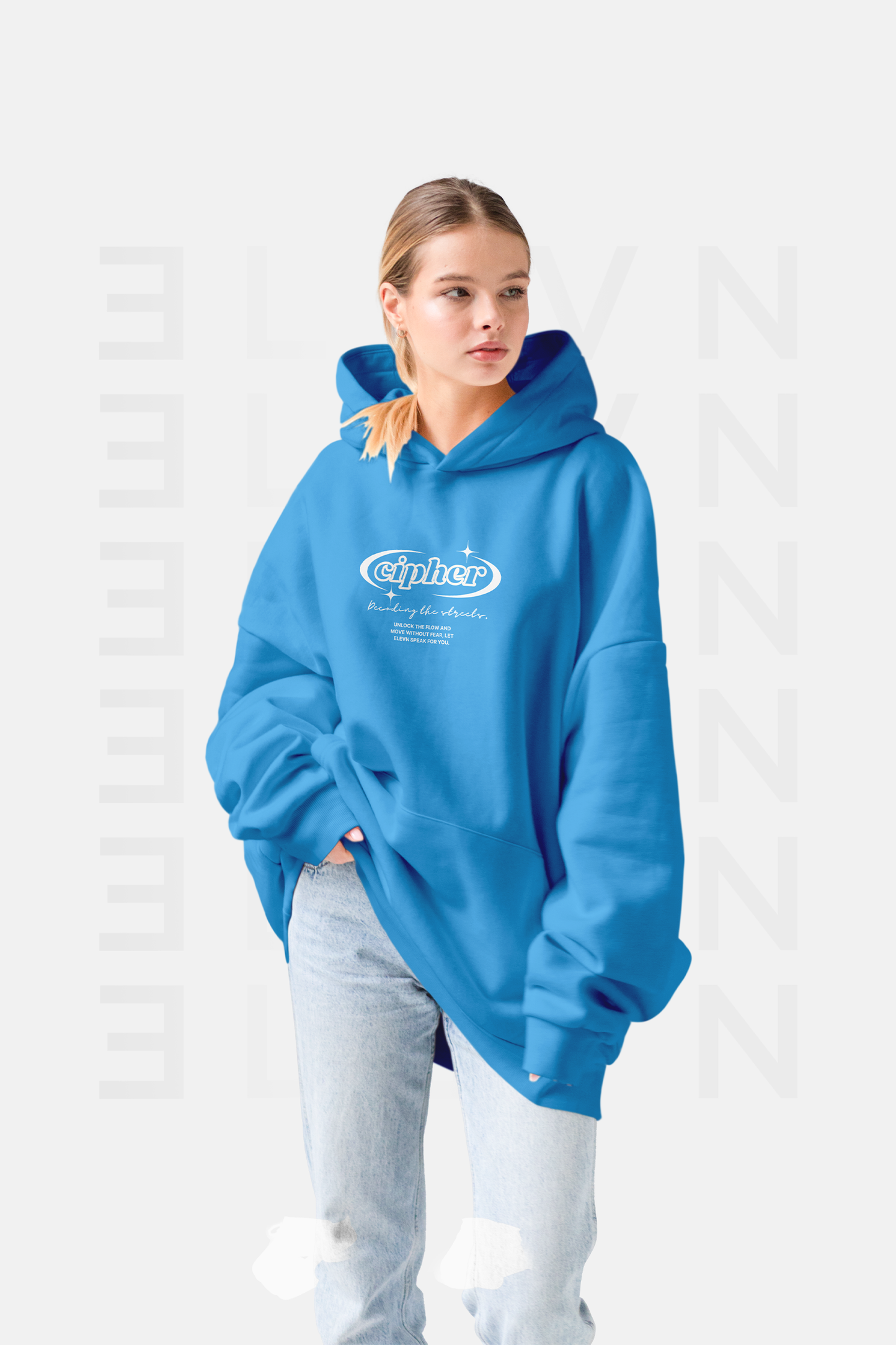 Hoddie Cipher Azul Ingles Oversize | CIPHER